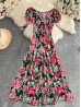 Floral V -Neck Short Sleeved Summer Dress